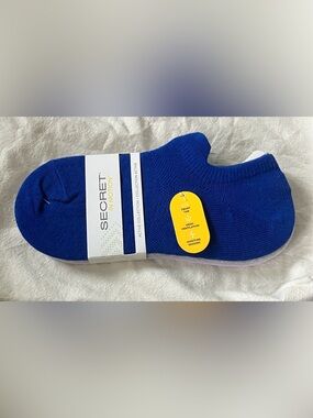 Secret in Motion 74% Cotton No Show Socks 3-Pack Cobalt Blue Grey Lilac NWT